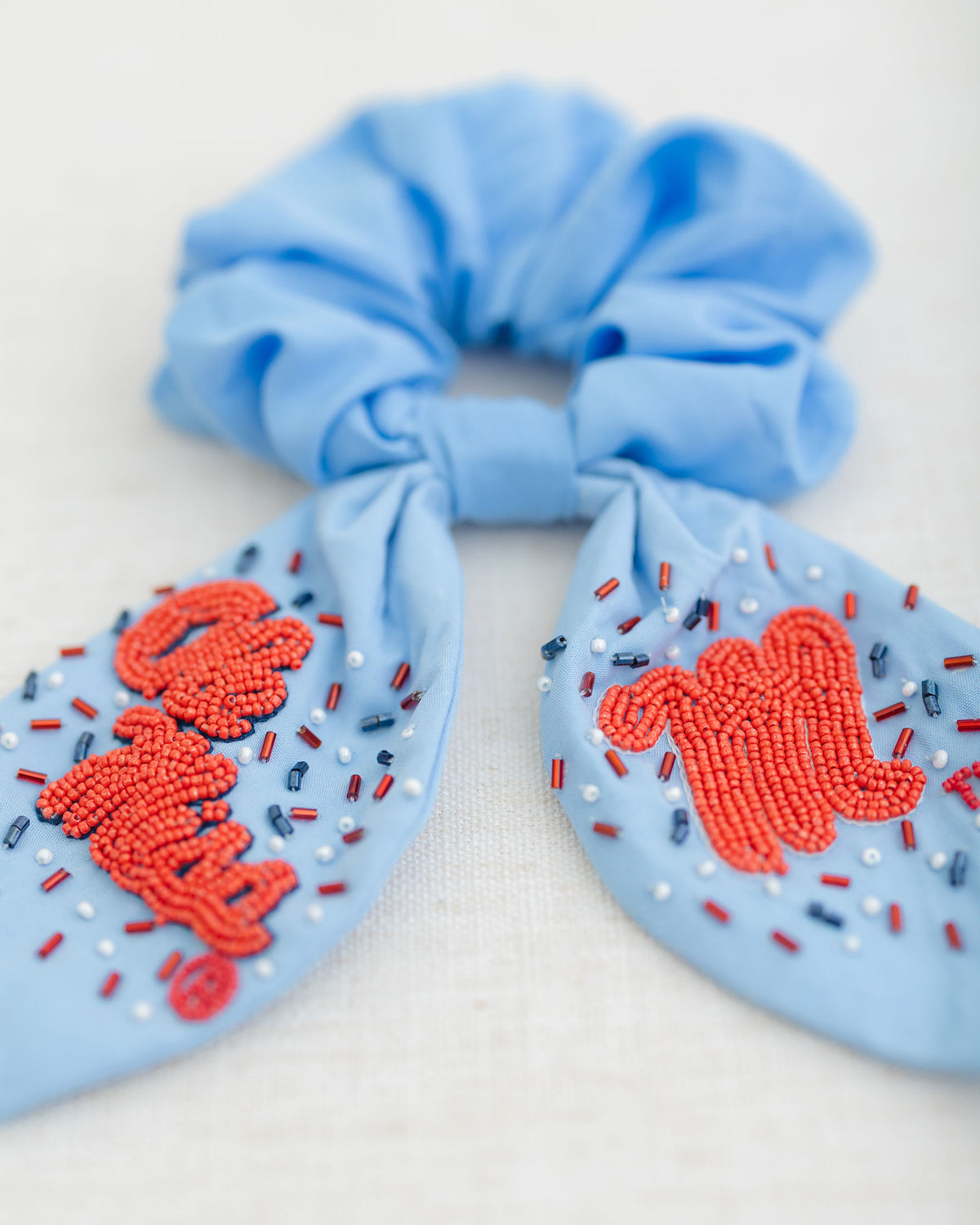 Ole Miss Beaded Scrunchie