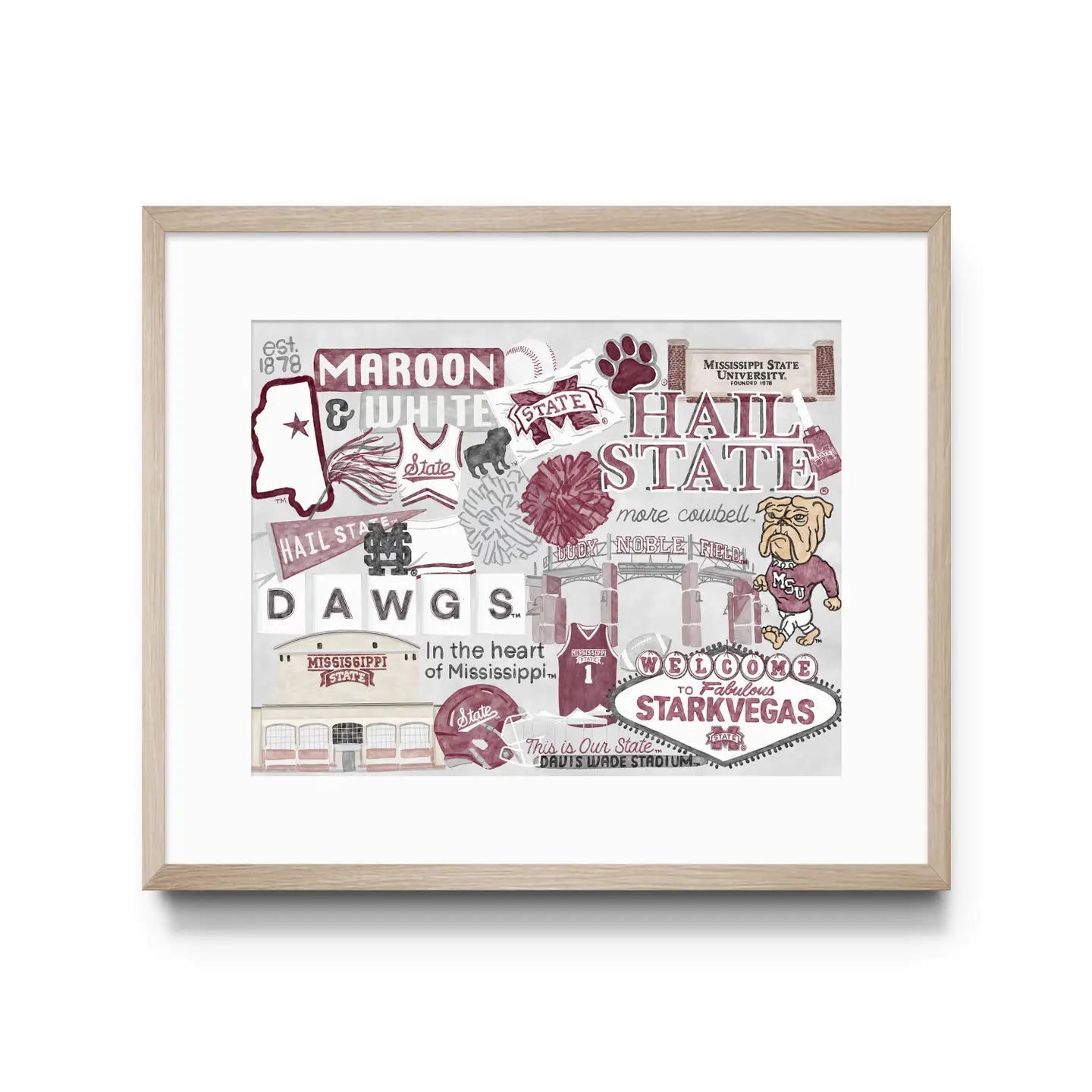 Licensed Mississippi State Collage Art Print