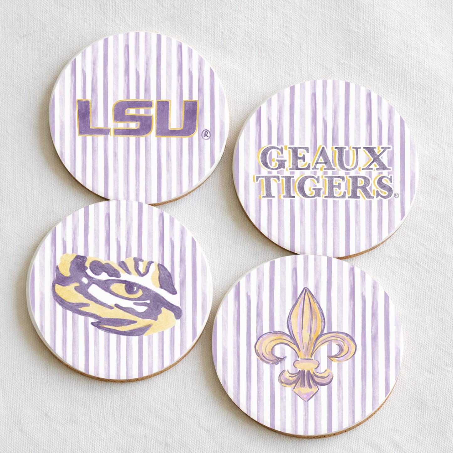 Ceramic LSU Striped Coasters