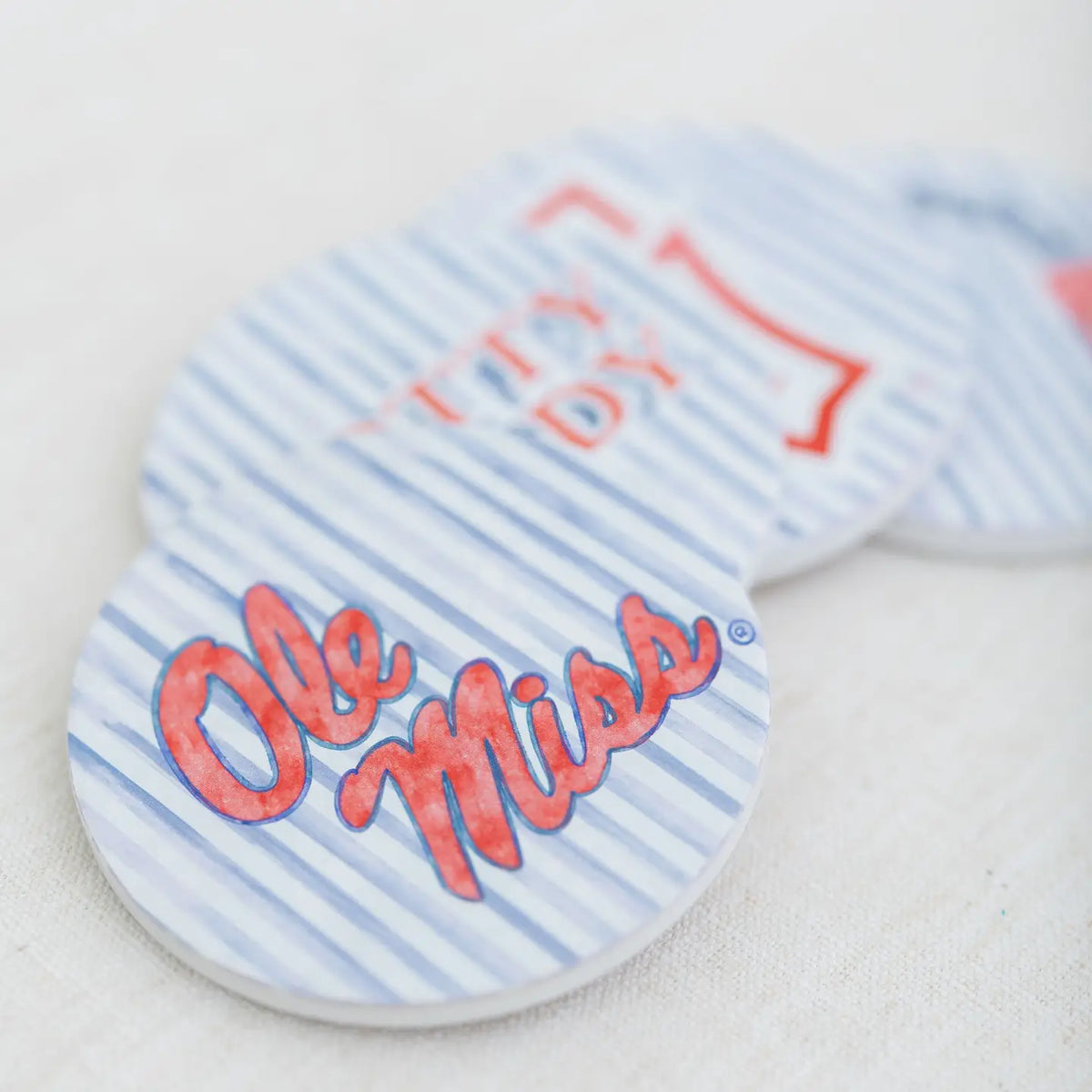 Ceramic Ole Miss Striped Coasters