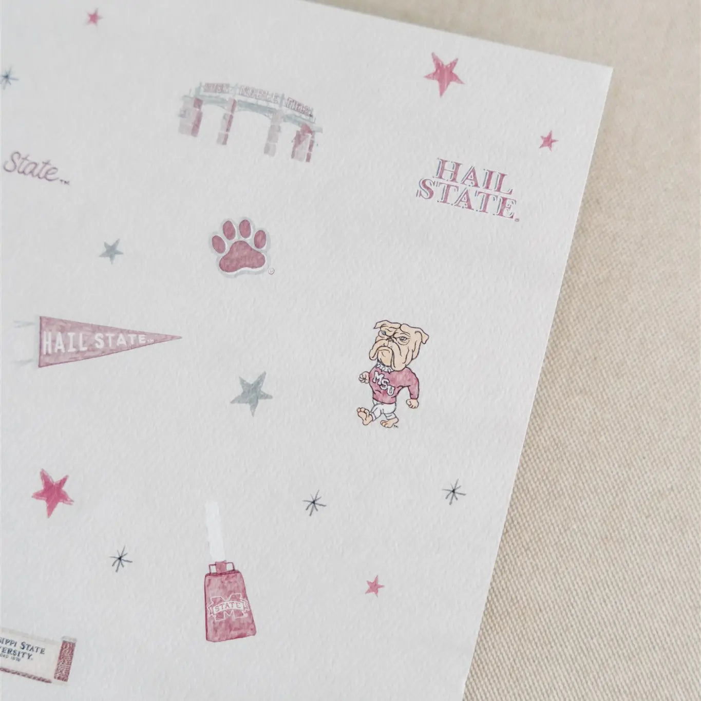 Mississippi State Illustrative Art Print, Collegiate