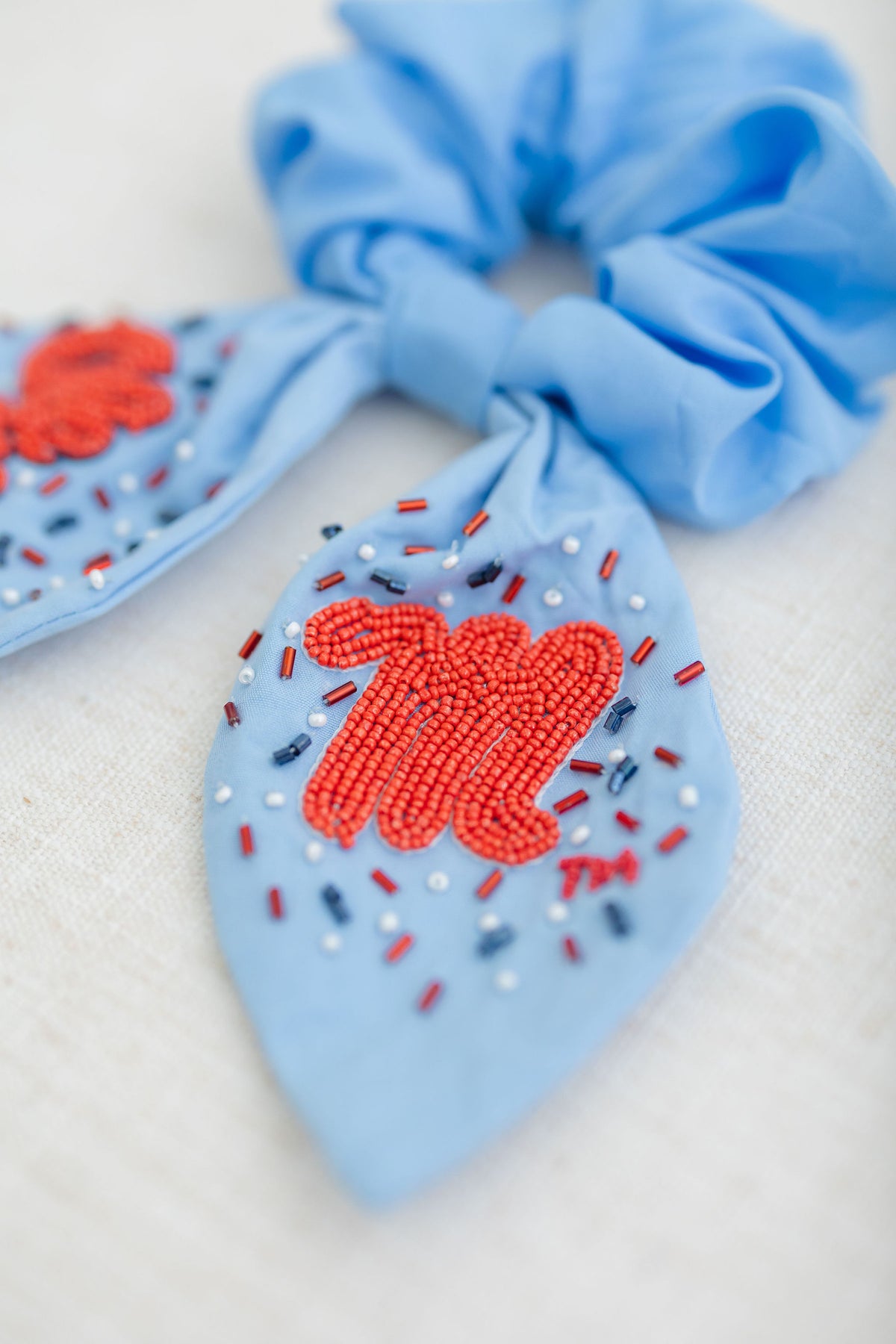 Ole Miss Beaded Scrunchie