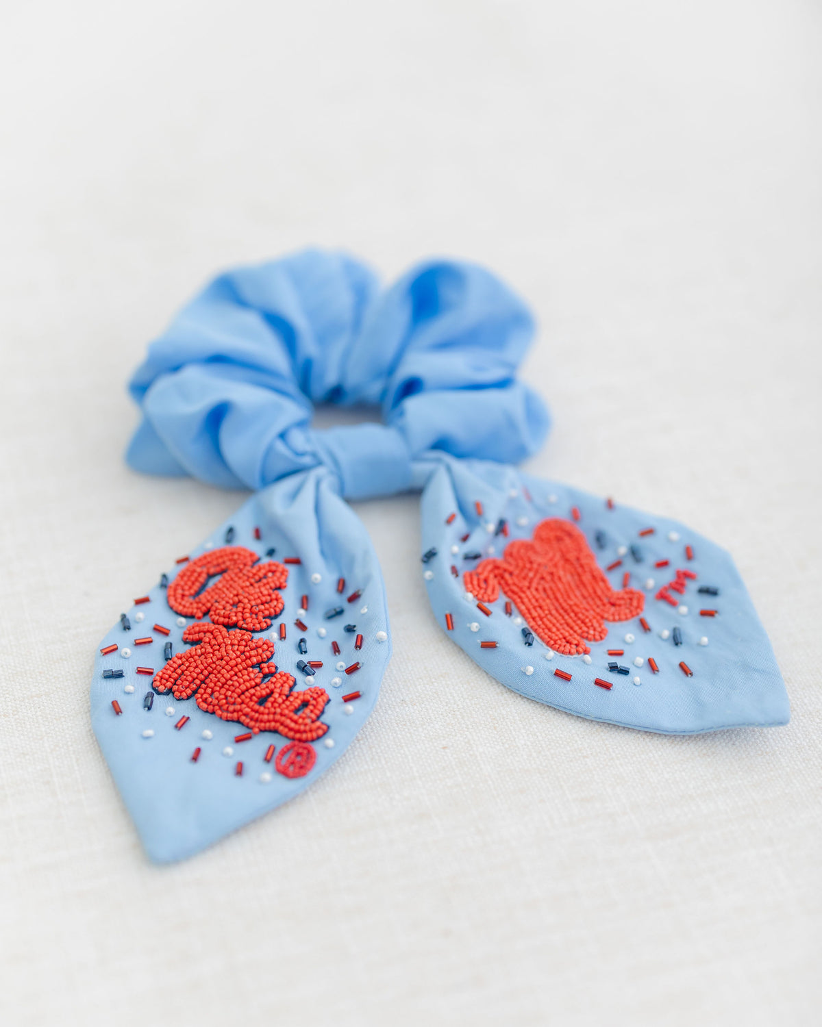Ole Miss Beaded Scrunchie
