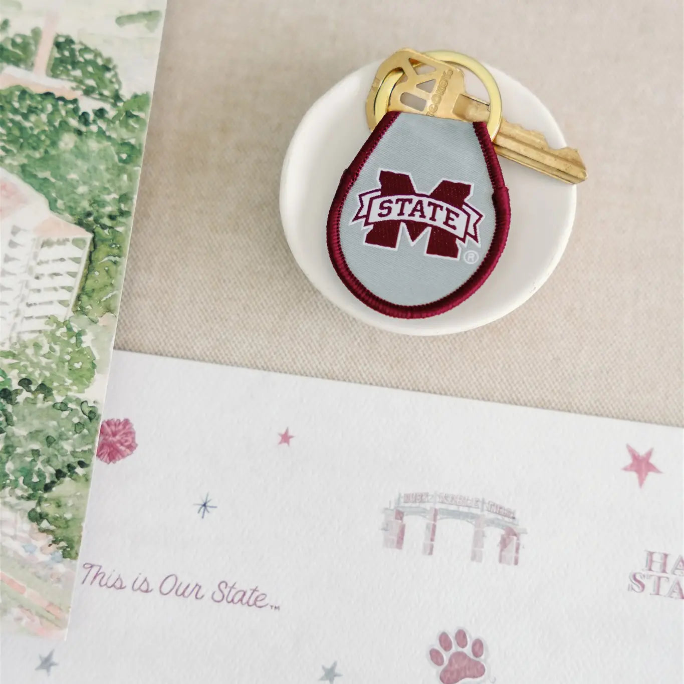Mississippi State Embroidered Keychain
