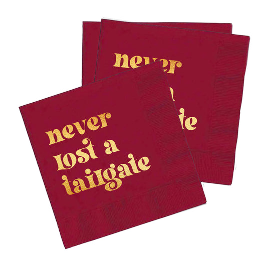 Gold Foil + Crimson "Never Lost a Tailgate" Napkin Pack