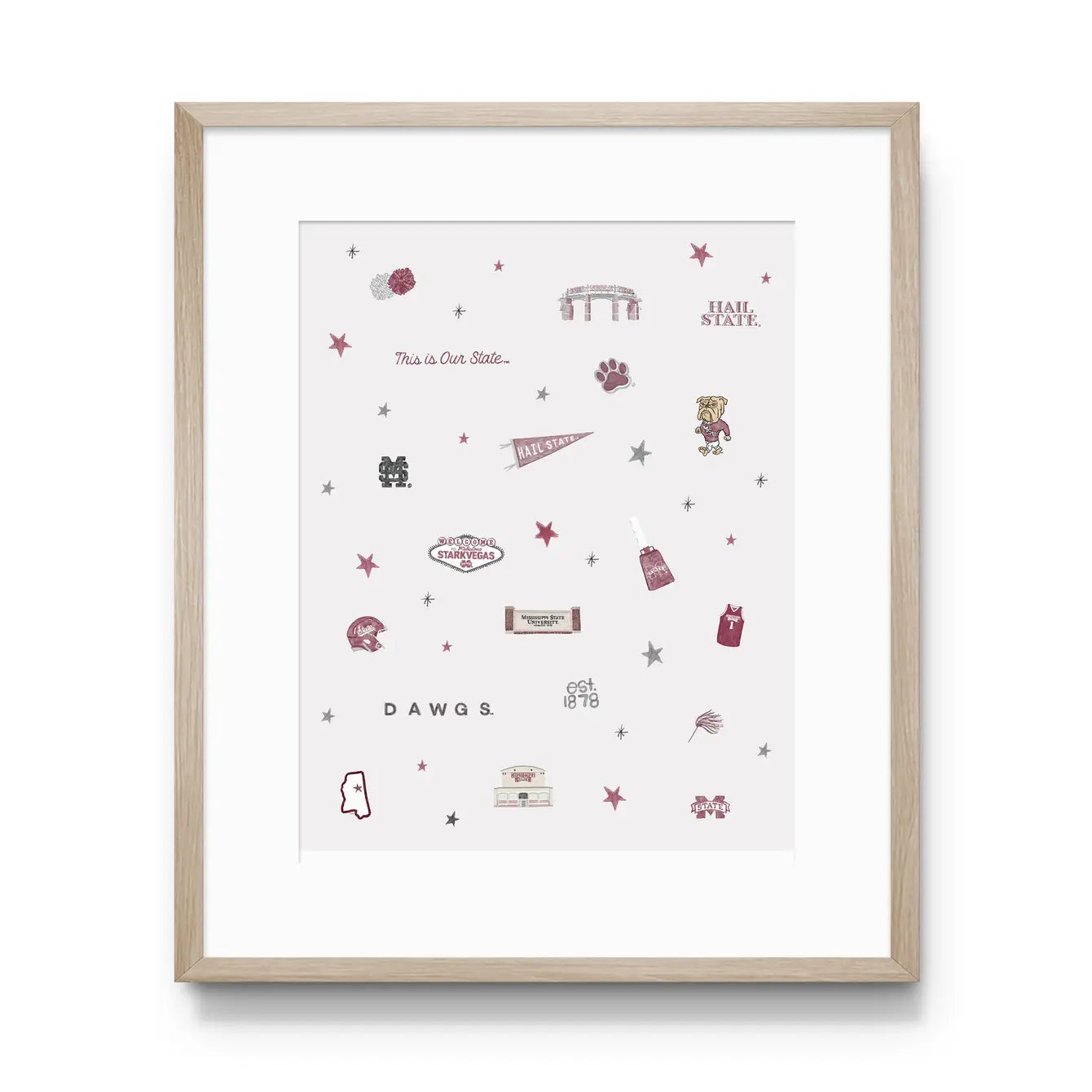 Mississippi State Illustrative Art Print, Collegiate