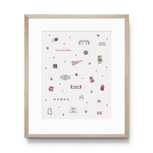 Mississippi State Illustrative Art Print, Collegiate