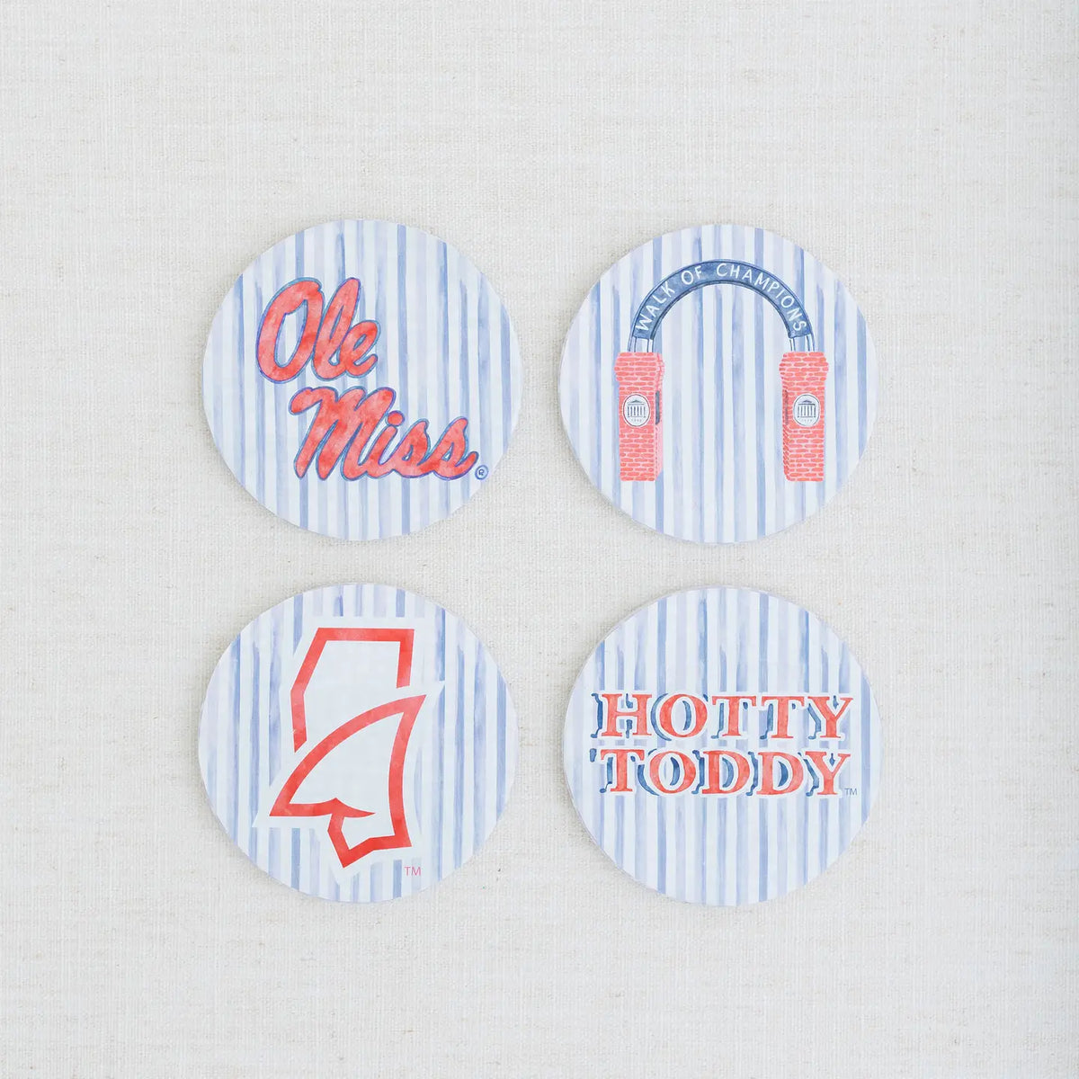 Ceramic Ole Miss Striped Coasters