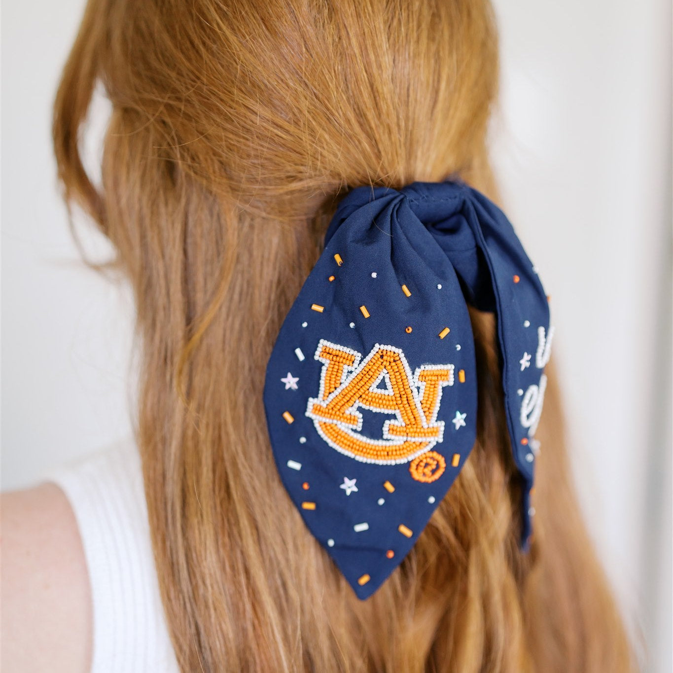 Auburn University Navy Beaded Scrunchie