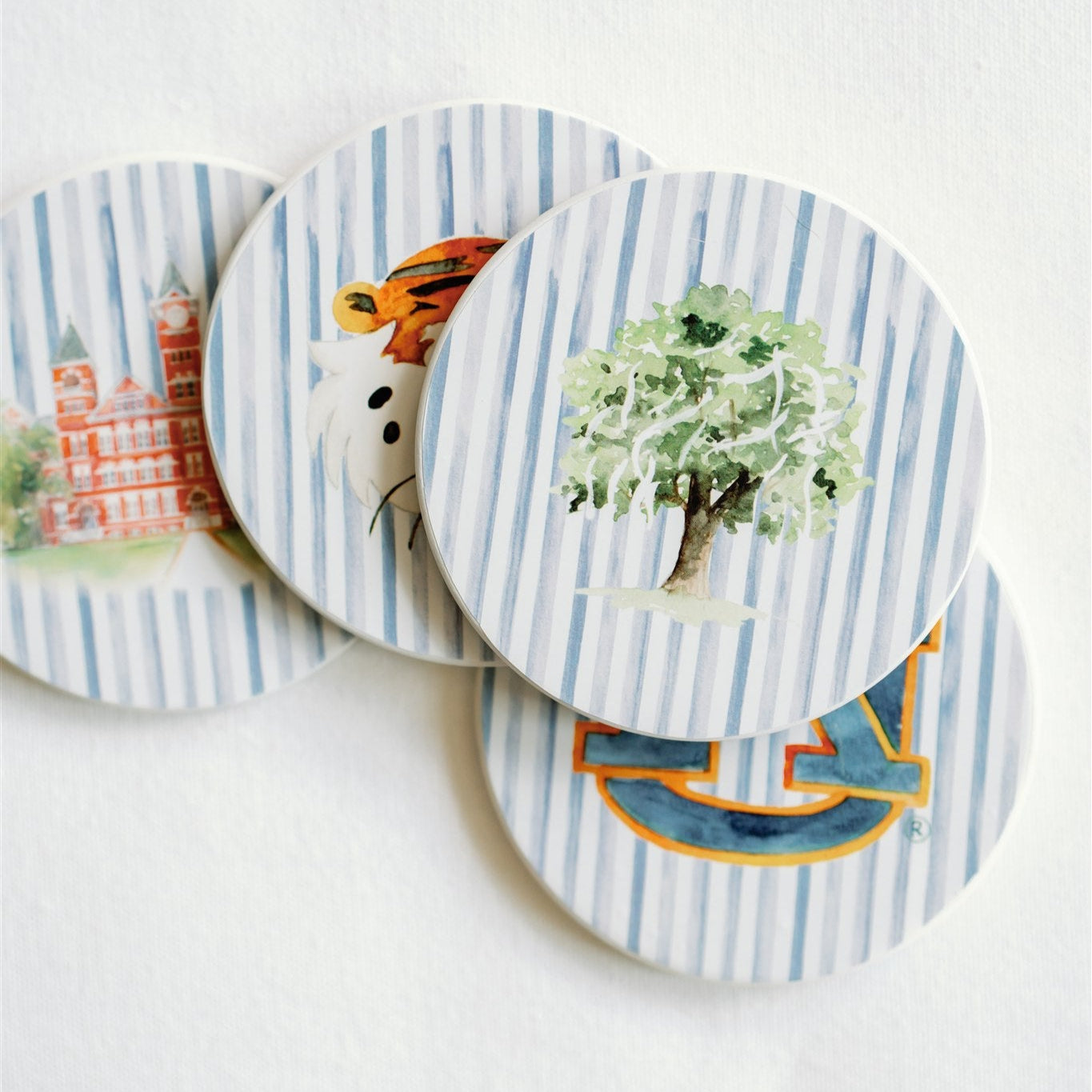 Ceramic Auburn Striped Coasters