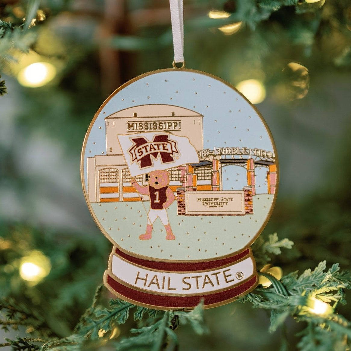 Enamel Mississippi State Snow Globe Ornament
