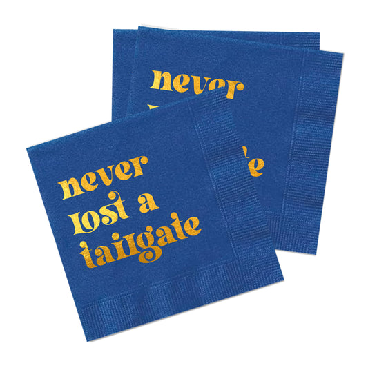Gold Foil + Navy "Never Lost a Tailgate" Napkin Pack